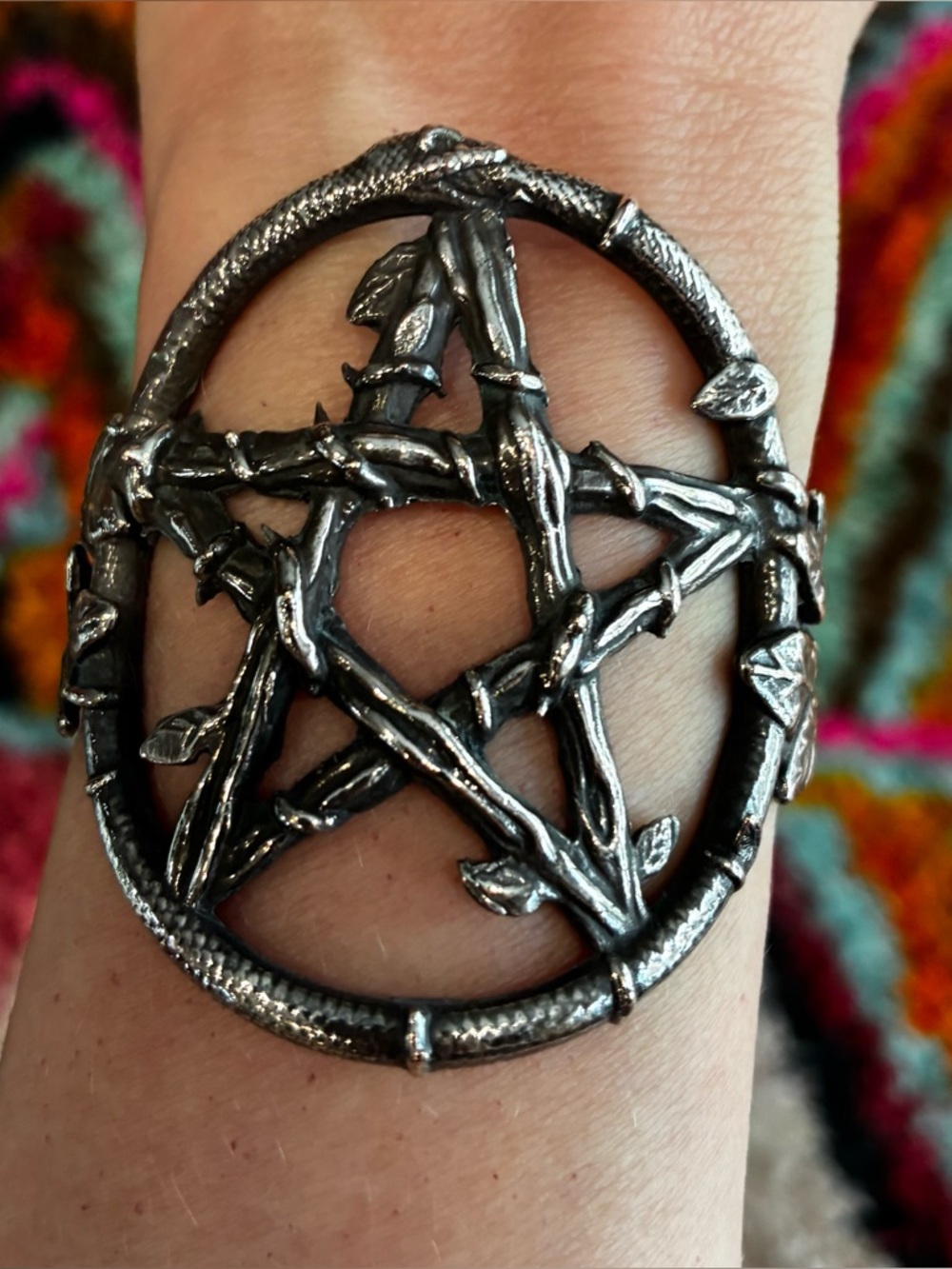PAMELA LOVE Pentacle Pentagram Ouroboros Cuff Bracelet Silver Plated RARE